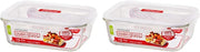 Lock & Lock LocknLock LLG455, Oven Safe, BPA Free, 100% Airtight, Food Storage Container with Lid, Clear, W 24.8 x H 17.6 L 10.8 cm, 8.45-cup, Rectangular, Borosilicate Glass - Clear (2L) FR (Pack of 2)