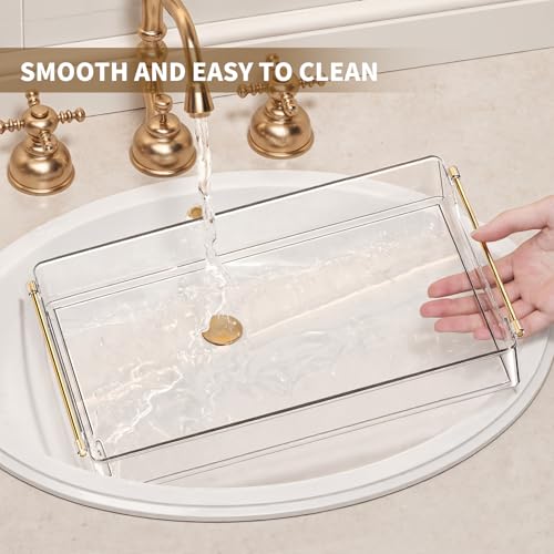 TenSteed Bathroom Trays,Vanity Tray with Gold Handles, Multi-Purpose Storage Organiser Set for Kitchen, Bathroom and Dining Table, Non-Slip Base (Transparent)