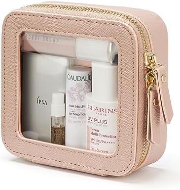 Small Cosmetic Bag for Purse Mini Makeup Bag for School Cute Clear Make Up Pouch for Travel Tiny Leather White Make Up Organizer Case for Backpack Toiletry Bag Waterproof Square Pouch with Zipper