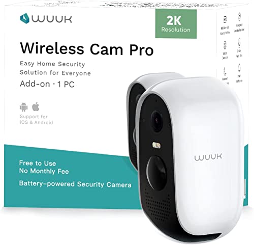 WUUK Add-on Home Security Camera Outdoor Wireless, 2K Wireless Camera Surveillance Exterieur WiFi, No Monthly Fee, Color Night Vision, IP67 Waterproof, Alexa & Google Compatible Base Station Required