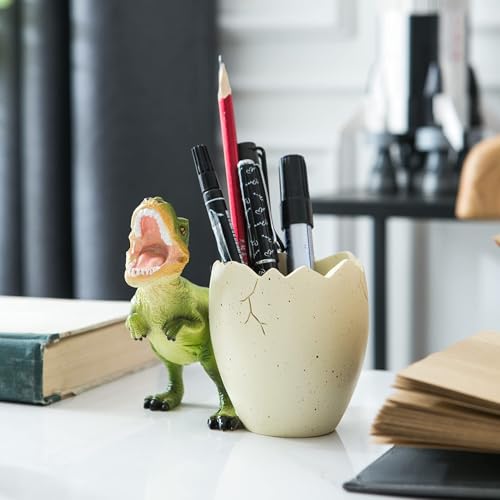 THE WHITE SHOP Dinosaur Pen Holder for Desk, Pencil Holder, Cute Fashion Desk Organizers and Accessories, Office Supplies Idea for Women and Kids(Green)