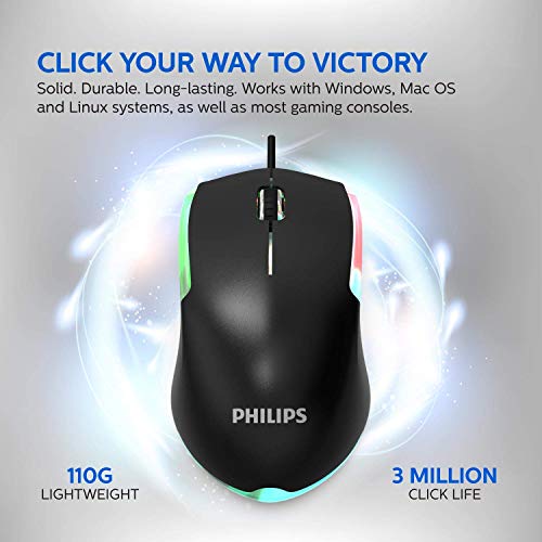 Philips SPK9314 3-Button Wired Computer Mouse with RGB Impeglow FX