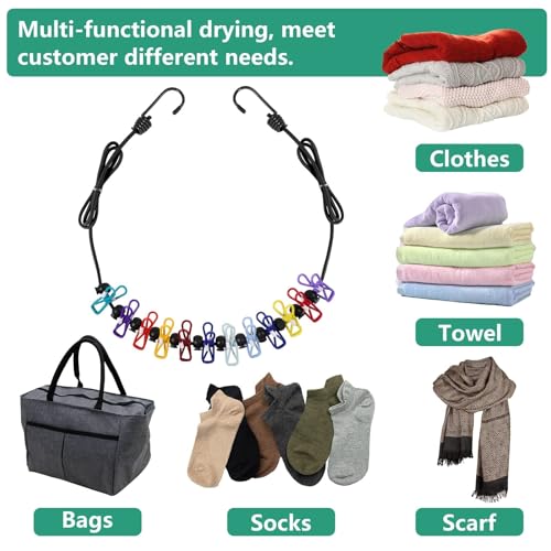 Retractable Portable Clothesline for Travel,Clothing line with 12 Clothes Clips, for Indoor Laundry Drying line,Outdoor Camping Accessories (Grey)