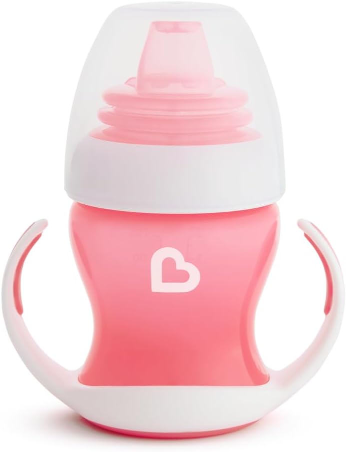 Munchkin Gentle Transition Trainer Cup, Spout transition from bottle to spill proof cup, leak proof and anti-slip handle for Baby/infant, boys and girls, 4oz Cpacity,4 months and above, Pink