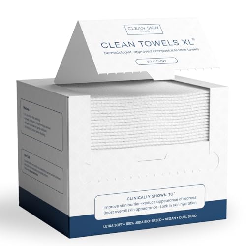 CLEAN SKIN CLUB CSC CT Clean Towels XL/World's First Biodegradable Face Towel/Disposable Makeup Removal Wipes/Super Soft 50 Count Single BoxWhite