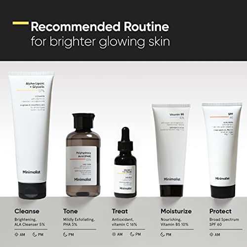 Minimalist 16% Vitamin C Face Serum (Advanced) With Vit E, & Ferulic Acid For Glowing Skin | Advanced Brightening Formula With Power of Vit C & E, Ferulic Acid & Fullerenes