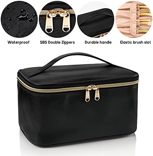 OCHEAL Makeup Bag, Portable Cosmetic Bag, Large Capacity Travel Makeup Case Organizer, Black Makeup Bags For Women Toiletry Bag for Girls Traveling With Handle and Divider