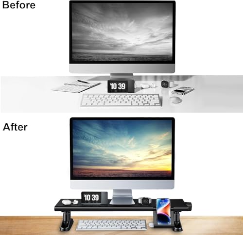 Ankila Computer Monitor Stand For Desk, Adjustable Height Monitor Stand Riser, Multi-Purpose Desktop Organizers Riser for Laptop, Computer, Printer, TV-Black (Black)