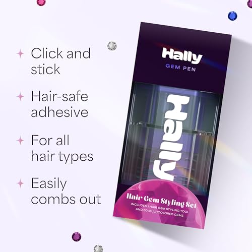 Hally Hair Gems Pen Applicator - Styling Tool With 240 Multicolored Adhesive Gem Stickers Jewels - Stylish Accessories for School, Halloween, Festivals, Wedding, Parties & More