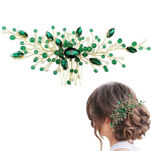 Ling & Bai Wedding Hair Comb, Bridal Emerald Green Crystal Side Headpieces Gold Rhinestone Hair Accessories for Women Bridesmaid Girls (Green)