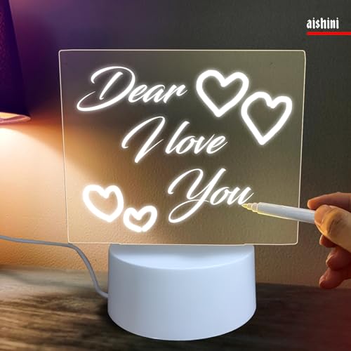 Aishini 3D LED Acrylic Night Light with Erasable Pen, USB powered-LED Board, Elegant Festive Décor for your lifestyle, Valentines Day, Birthday, Anniversary, Home Décor, For Kids & Loved Ones