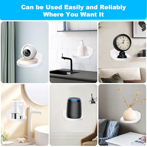 PINKE 4 Pcs Security Camera Wall Mount, Baby Monitor Wall Mount, Shelf Speaker Stand Adhesive Small Wall Shelf for Bedroom Kitchen Living Room with Cable Clips (White)