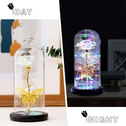 Mothers Day Rose Gifts for Mom, Galaxy Glass Rose Forever Eternal Crystal Flower Light Up Rose in Glass Motherâ€™s Day Birthday Gifts for Women Mom Wife Grandma Daughter Colorful