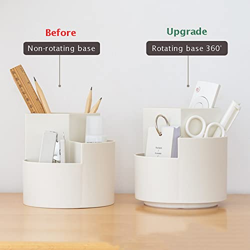 NB NBEST STORAGE IDEALIST Pen Holder-360 degree rotating multi-functional pen holder, 3 separate layer desktop stationery bags, desk organiser, home office art supplies box (White)…