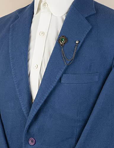 Knighthood Shimmer Stone With Gun Metal Engraving Stone Detailing and Hanging Tassel Chain Collar Pin Brooch, Suit Stud, Shirt Studs, Lapel Pin Accessories for Men Women