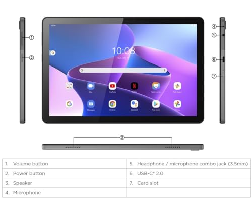 Lenovo Tab M10 3rd Gen, Wifi and 4G LTE Calling with Folio Case and Protective Film, 10.1" WUXGA (1920x1200) touch display, Unisoc T610 Processor, 4GB RAM , 64GB Storage, Storm Grey - [ZAAF0058AE]