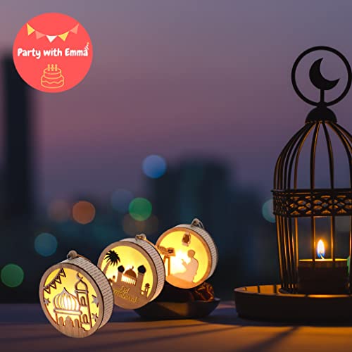 Eid Ramadan Crafts Light Door Hanging Decoration Ramadan Mubarak Lamp Handmade Wooden Star LED Lights Decor Eid Ornaments Gift for Muslims Islamic Wall Table Decor Ramadan Gift (Mosque)