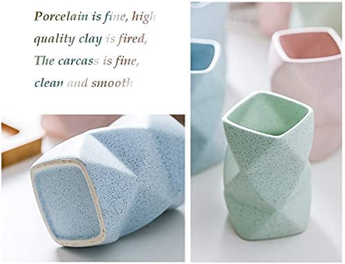 4 Pieces Bathroom Accessories Set Matte Ceramic Diamond Pattern Bath Ensemble Bath Set Collection Soap Dispenser Pump -Toothbrush Holder - Tumbler - Soap Dish (Pink), (Without the Tray)
