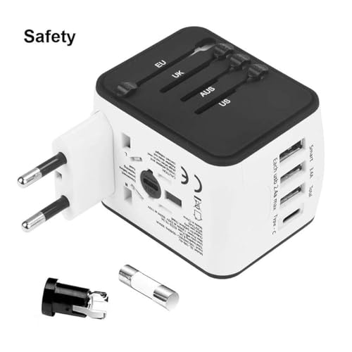 Disgian Travel Adapter, Universal International Power Adapter with 3USB Port And Type-C International Wall Charger Worldwide AC Power Plug for Multi-nation Travel UK, EU, AU Over 200 Countries (White)