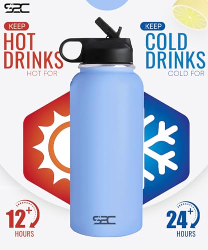 S2C Stainless Steel Water Bottle 1L,32oz Double Wall Vacuum Insulated Water Bottle, BPA Free Water Bottle for Kids School with Straw lid- Thermos Water Flask for Hot Water, Water Bottle (SKY BLUE)