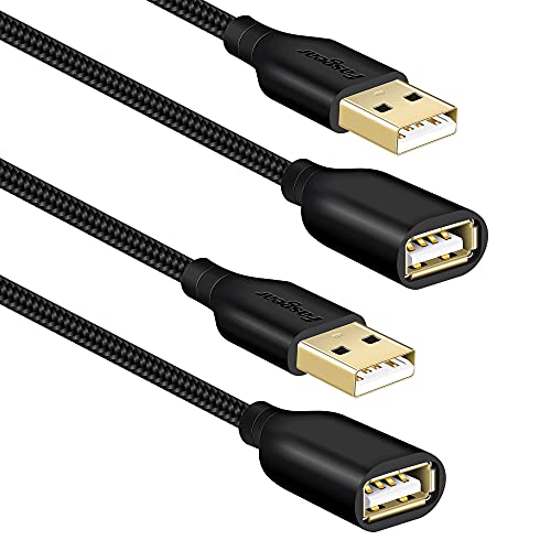 Fasgear USB 2.0 Extension Cable: a Male to a Female USB Extension Lead for Charging and Syncing - USB Extender for Printers |Cameras|Mouse|Keyboards & other Computer Accessories (2 Pack Black, 10ft)