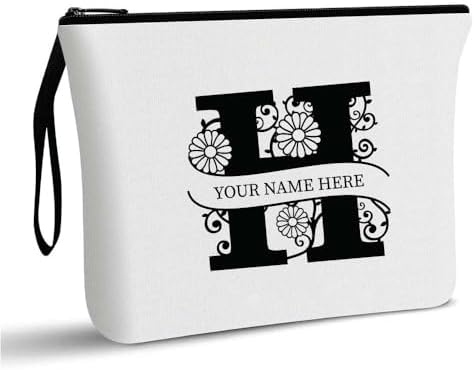PRINTSHOP4ME Personalized Makeup Bag - Initial Monogram Cosmetic Pouch - Customizable Your Name - Monogrammed Makeup Pouch - Perfect for Travel Organizer - Cosmetic Bag for Women (N)