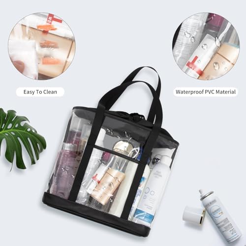 onemoky Travel Toiletry Bag, Clear Makeup Bag for Women, TSA Approved Toiletry Bag, Waterproof Clear Bag Cosmetic Pouch, Transparent Makeup Organizer, Carry on Airport Airline Compliant, Beige