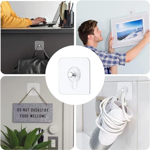 GERRIT Picture Hangers, 15pcs Self Adhesive Picture Hangers Hooks Waterproof Adhesive Wall Hooks Wall Picture Hanger Heavy Duty Wall Hangers Without Nails for Hanging for Home Kitchen Bathroom Office