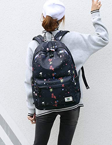 School Bookbags for Kids, Cute Galaxy Stars Planets Backpack College Bags Daypack Travel Bag by Mygreen (Black)