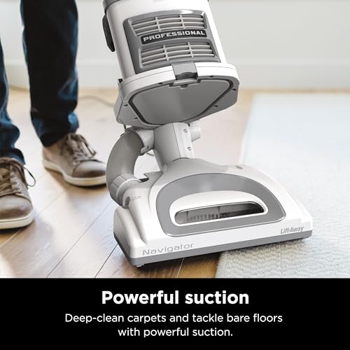 Shark NV356E 31 Navigator Lift-Away Professional Upright Vacuum with Swivel Steering, HEPA Filter, XL Dust Cup, Pet Power, Dusting Brush, and Crevice Tool, Perfect for Pet Hair, White/Silver