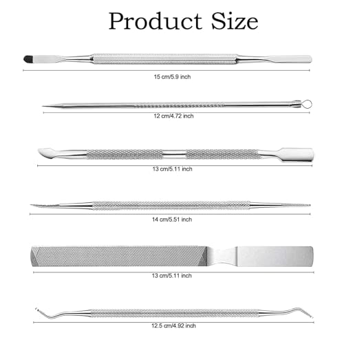Insert and Nail File Pedicure Tool Set Stainless Steel Insert Toenail File Nail File Foot Care Stainless Steel Manicure and Pedicure Set 6 Pieces (With Storage Box)
