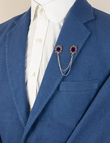 Knighthood Stone with Silver Engraving and Hanging Tassel Chain Collar Pin Brooch, Suit Stud, Shirt Studs, Lapel Pin Accessories for Men Women, Metal, no gemstone