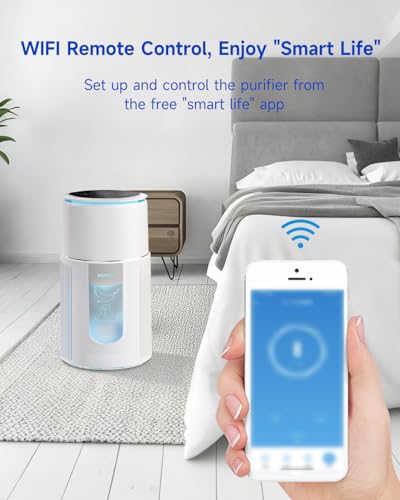 BOMIDI Pet Air Purifier for Hair, Odor & Dander Removal, H13 HEPA Filter, 450m³/h High Airflow, WiFi APP Control, 4 Timer Settings, Pet-Safe Design for Home 87㎡