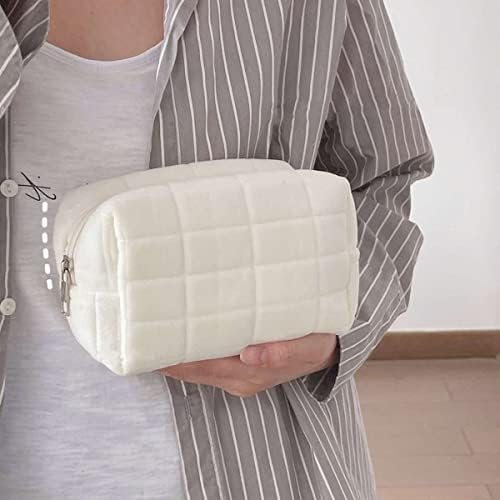 LYDZTION Plush Makeup Bag Cosmetic Bag for Women,Zipper Large Solid Color Travel Toiletry Bag Travel Make Up Toiletry Bag Washing Pouch, white