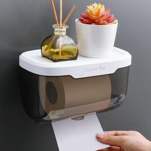 Toilet Paper Holder Wall Mount,Wall Mounted Tissue Box, Waterproof Paper Holder Bathroom Roll Holder, Bathroom, Kitchen（black）