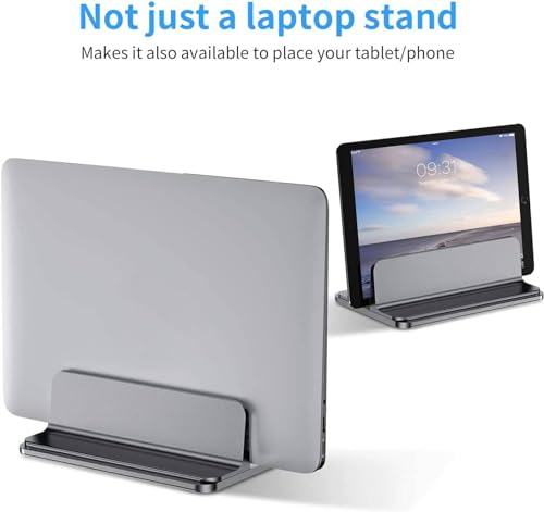 ChicAbode Vertical Laptop Stand, Desktop Aluminum Stand, with Adjustable Base Size, Laptop Computer Accessories Holder, Compatible with All Gaming Laptops, for Home and Office, Grey