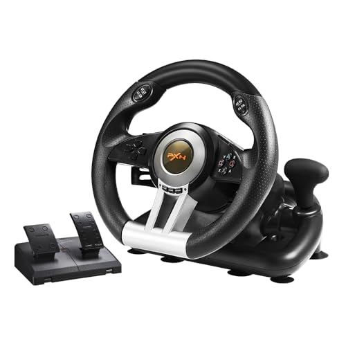 PXN V3 Pro Gaming Steering Wheel, Steering Wheel with Pedal, 180Â° PC Steering Wheel, Vibration Return, Speed Shift Paddle - Steering Wheel for PC, PS3, PS4, Switch, Xbox One and Xbox Series S & X -