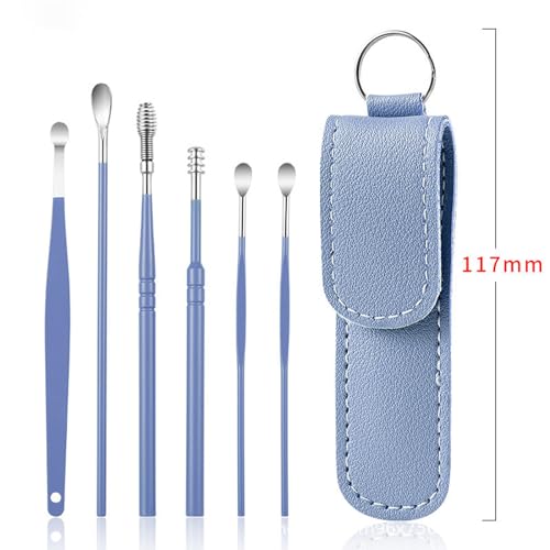 Tazweeq 6 Pcs Ear Pick Earwax Removal Kit, Ear Cleansing Tool Set, 360° Spiral Design Ear Canal Cleaner Stainless Steel, with a Storage Box Portable Kit for Home and Travel