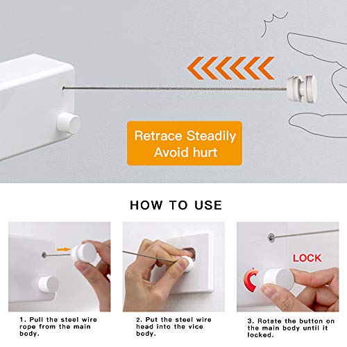 BESy Retractable Clothesline with Adjustable Stainless Steel Double Rope String Hotel Style Heavy Duty for Bathroom, Wall Mounted Laundry Drying Line for Shower, 13.8 Feets Indoor Clothes Line, White