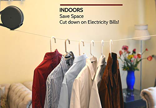 Retractable Clothesline - Portable Heavy Duty Indoor and Outdoor Single Clothes Drying Rack - 40 Feet PVC Retracting Clothes Line with Wall Mount Hang The Wet Dry Clothing Laundry - Easy Installation