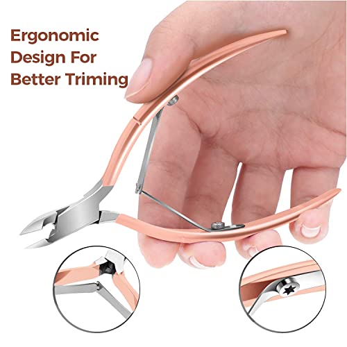 KASTWAVE Cuticle Trimmer with Cuticle Pusher, Cuticle Remover Professional Stainless Steel Cuticle Cutter Nippers Rainbow Sharp Durable Pedicure Manicure Tools for Fingernails and Toenails (Rose Gold)