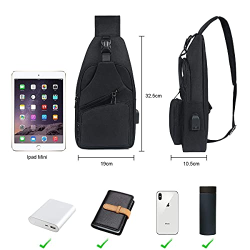 KASTWAVE Sling Bag, Chest Bag with USB Charging Port, Men Women Lightweight Crossbody For Hiking,Cycling, Traveling