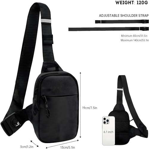 Xspring Small Sling Bag for Men, Dual Pocket Waterproof Mini Sling Bag for Men Purses, Portable Crossbody Fanny Bag with Adjustable Shoulder Belt for Runner Workout Travelling Camping