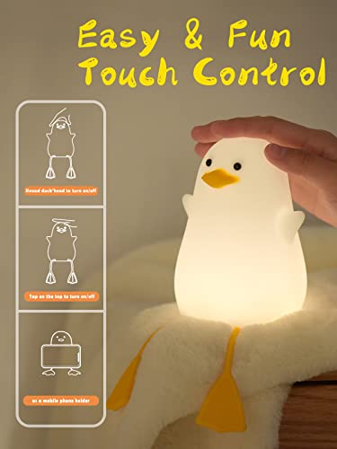 Ammonite Duck Night Light, Cute Silicone Duck Lamp, Soft Silicone Kids Nursery Night Light USB LED Touch Lamp Kids Bedroom Decor as Xmas Birthday Gifts for Boys & Girls