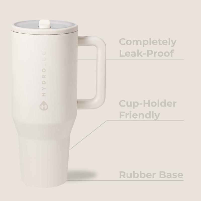 HydroJug Traveler - Modern 40 oz Tumbler with Handle & Simple Flip Straw - Car Cup Holder Friendly, Leak Resistant Water Bottle-Reusable Insulated Stainless Steel & Rubber Base - Gifts for Women & Men