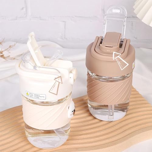 ChicAbode Kids Water Bottles with Straw,17oz Cute Kawaii Glass Water Bottle,Water Bottles with Strap and Lid Reusable Non Spill BPA Free, Ideal For School Nursery Sports Picnic (B)