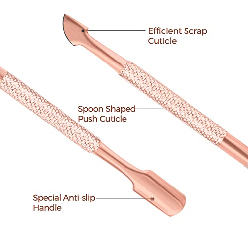 KASTWAVE Cuticle Trimmer with Cuticle Pusher, Cuticle Remover Professional Stainless Steel Cuticle Cutter Nippers Rainbow Sharp Durable Pedicure Manicure Tools for Fingernails and Toenails (Rose Gold)