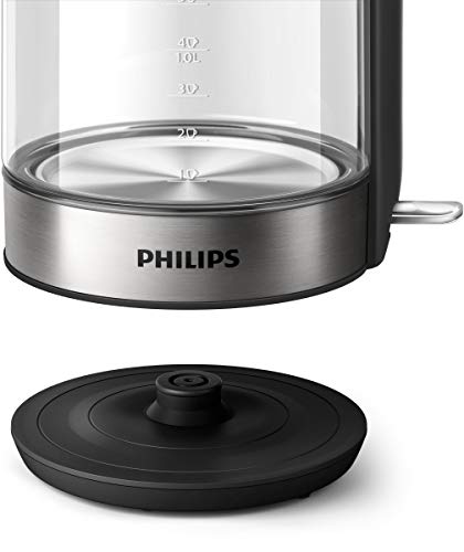 Philips Glass Kettle Series 5000-2200W, 1.7L, Blue Light Indicator, Removable lid, Metal/Transparent - HD9339/81