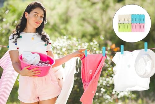 ECVV Colorful Plastic Clothespins - Heavy Duty Laundry Clothes Pins Clips Pegs, Drying Line Pegs Small Colored Clothes Pins for Outdoor, Clothesline Crafts Picture Clips Food Package Clips | 30 PIECES