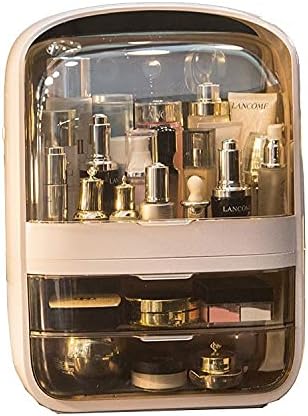 LIMOS Modern Makeup Storage Organizer Box Cosmetics storage display rack with drawer,Waterproof, dustproof, display cabinet Suitable for bathroom countertop, bedroom dresser (Design D White)